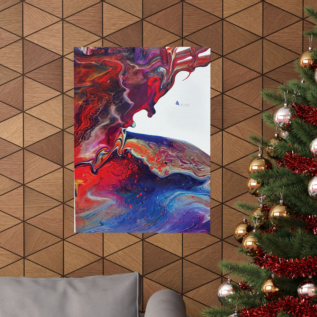 Abstract Fluid Art Matte Poster Universe Vertical Red & Blue Wall Art