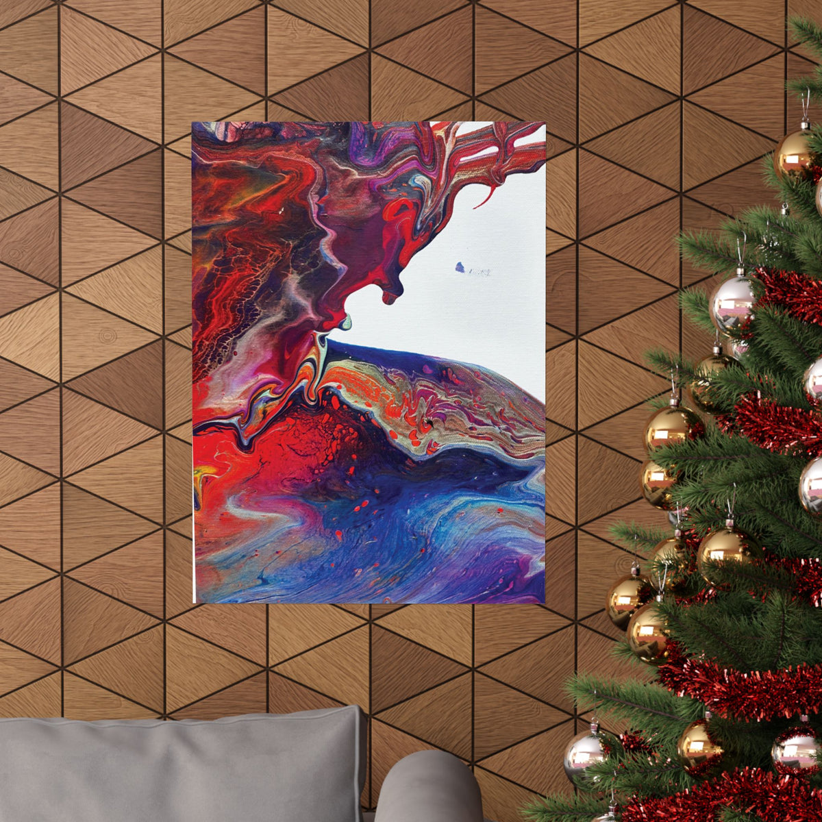 Abstract Fluid Art Matte Poster Universe Vertical Red & Blue Wall Art