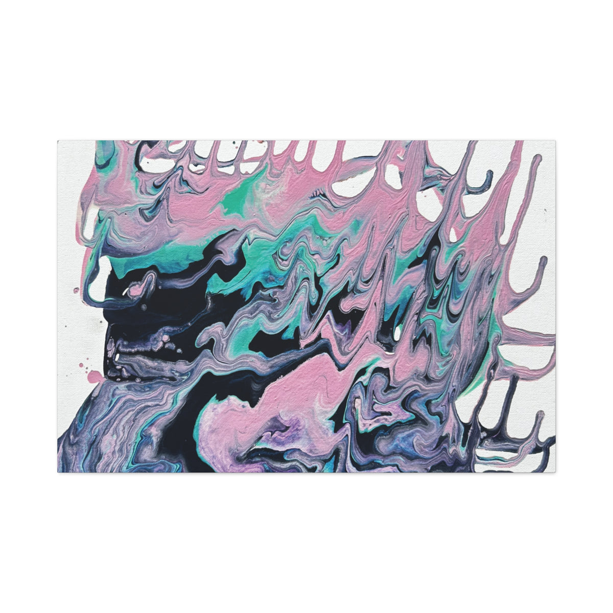 Dripping Abstract Pour Painting Canvas  Pink Teal Fluid Art Stretched Wall Decor