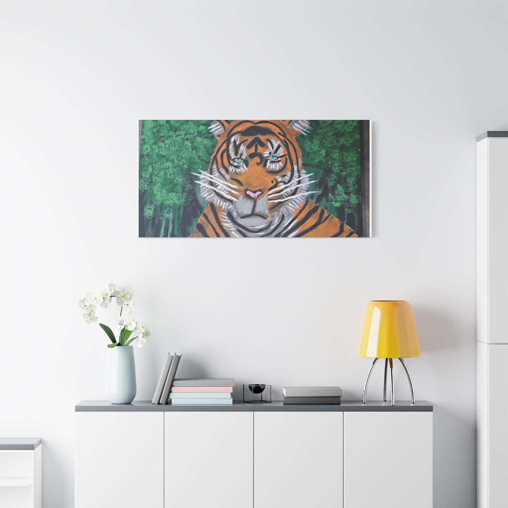 Tiger Portrait Matte Canvas Wall Art Bold Jungle Tiger Painting on Stretched Canvas