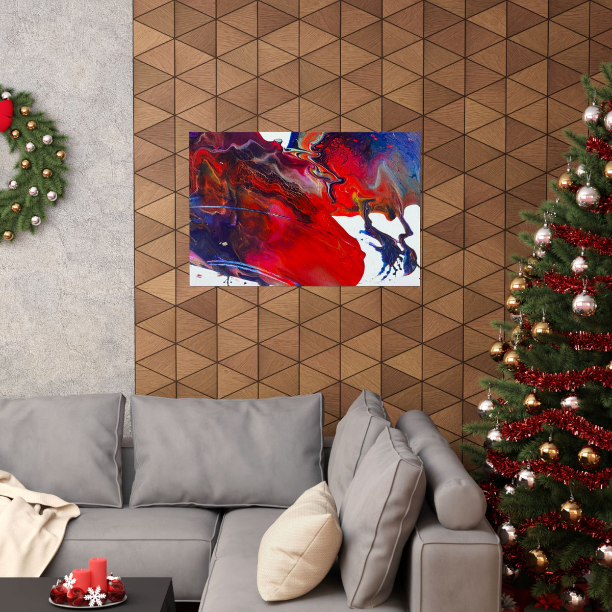 Abstract Red & Blue Matte Poster Universe Horizontal Modern Art Print