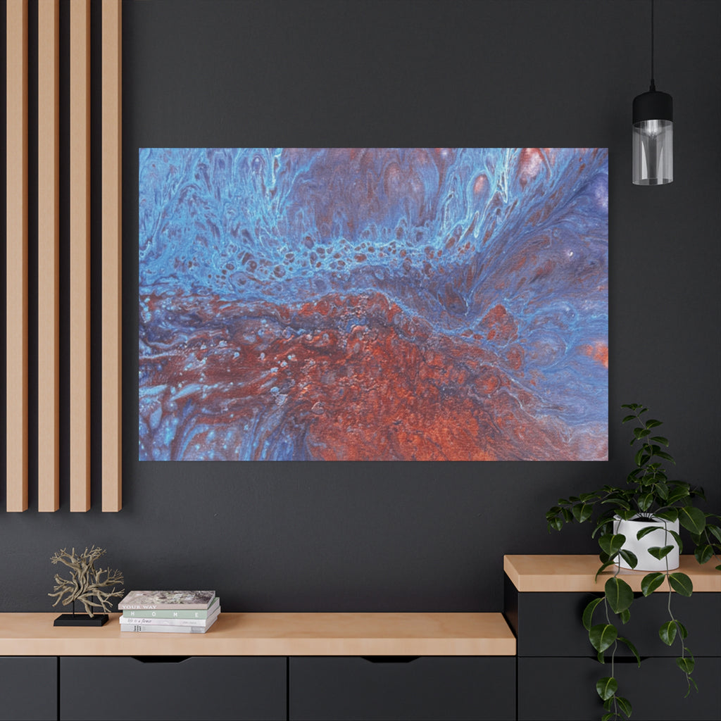 Abstract Blue & Rust Fluid Art Matte Canvas Wave Stretched Wall Art