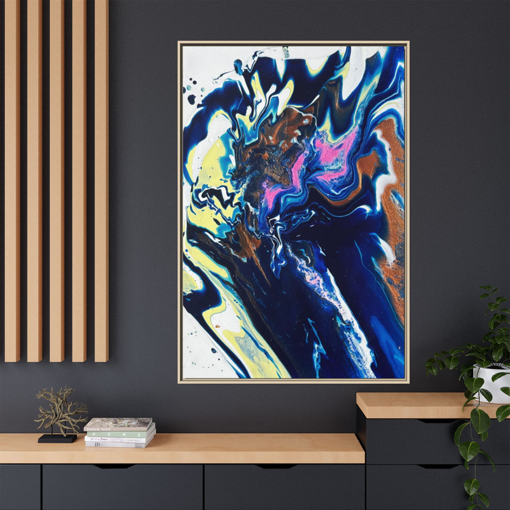 Framed Canvas Print Change Abstract Fluid Art (Blue Multicolor)