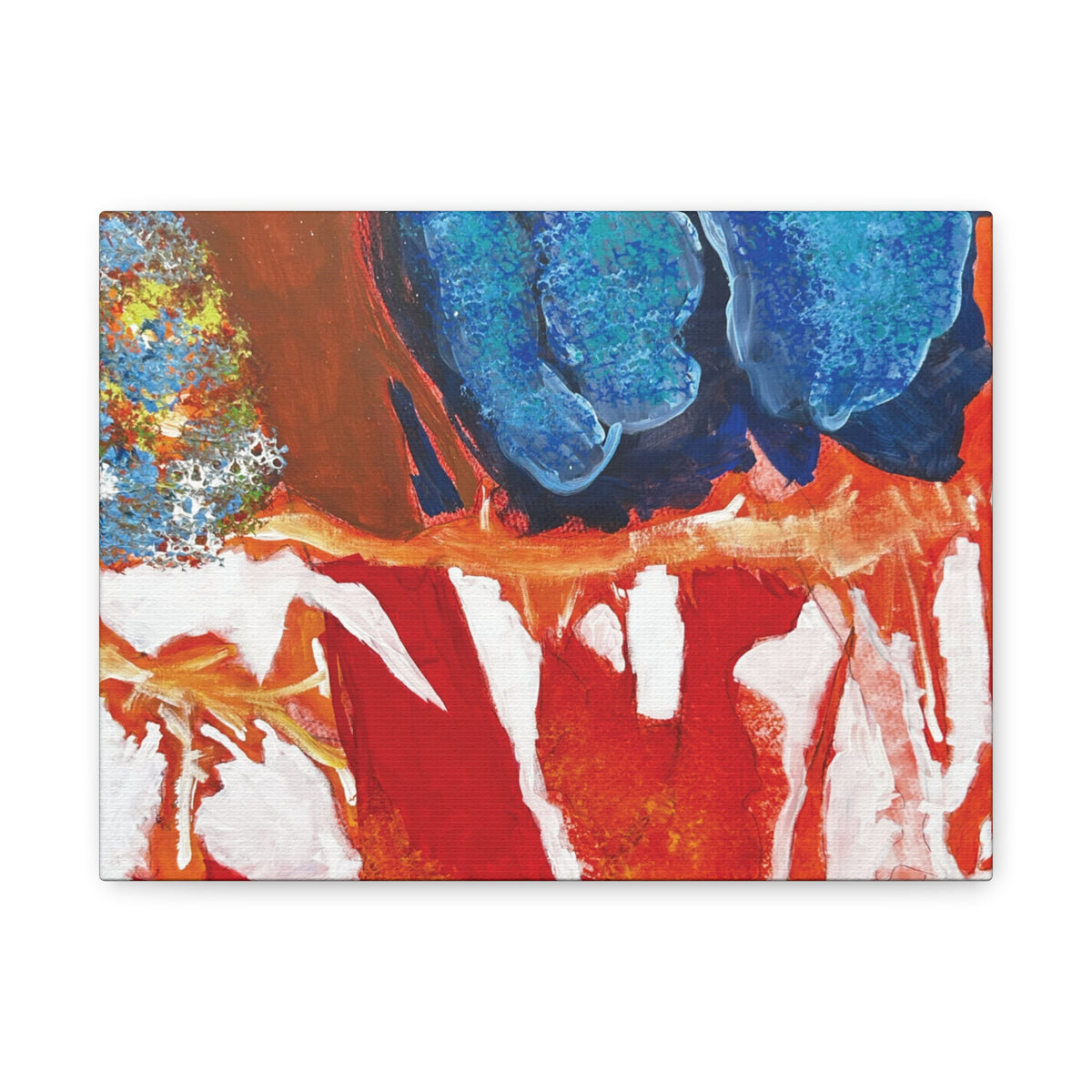 Abstract Red & Blue Matte Stretched Canvas Modern Expressionist Wall Art