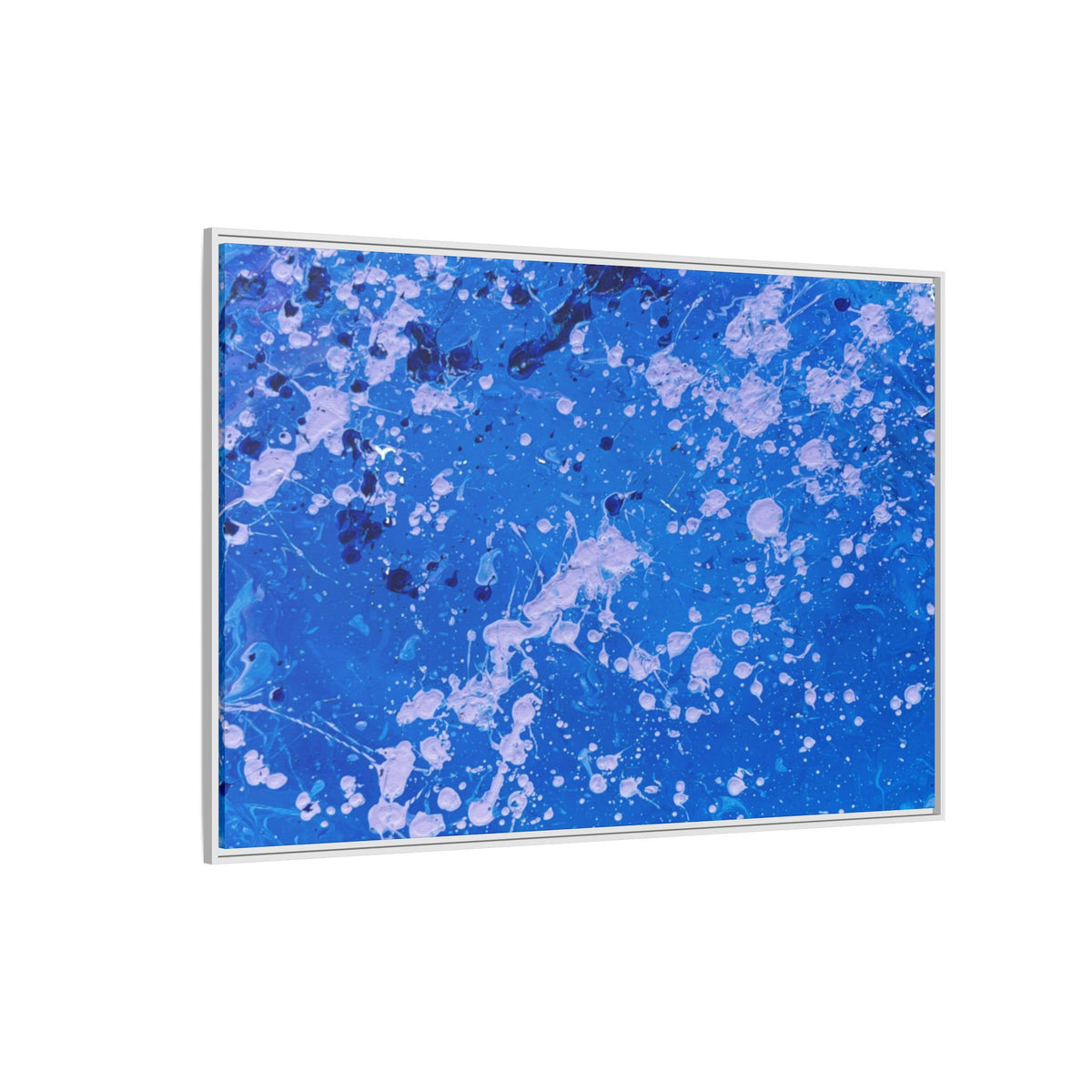 Abstract Blue Splatter Matte Canvas Print Dots (Framed)