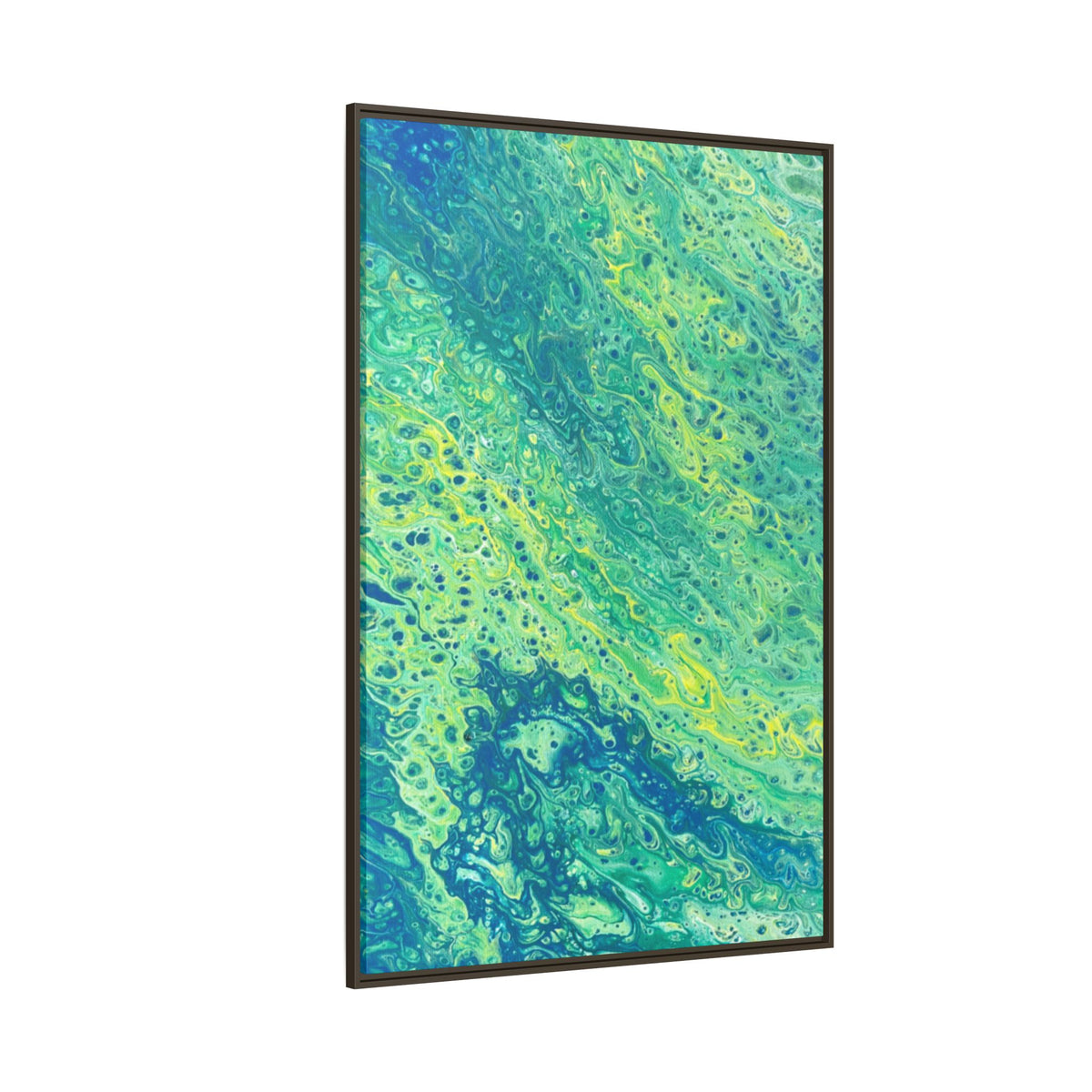 Abstract Teal & Lime Fluid Art Matte Canvas Print Framed Wall Art