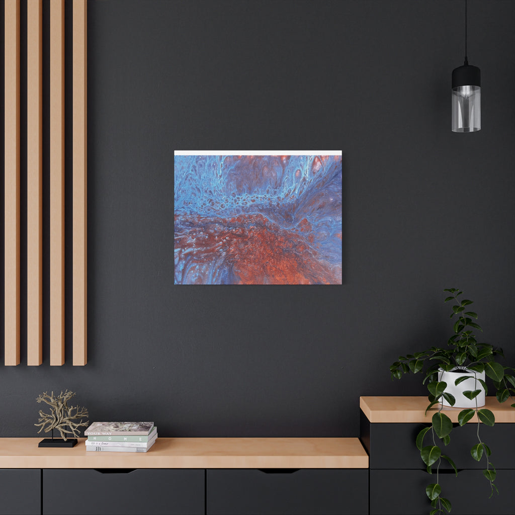 Abstract Blue & Rust Fluid Art Matte Canvas Wave Stretched Wall Art