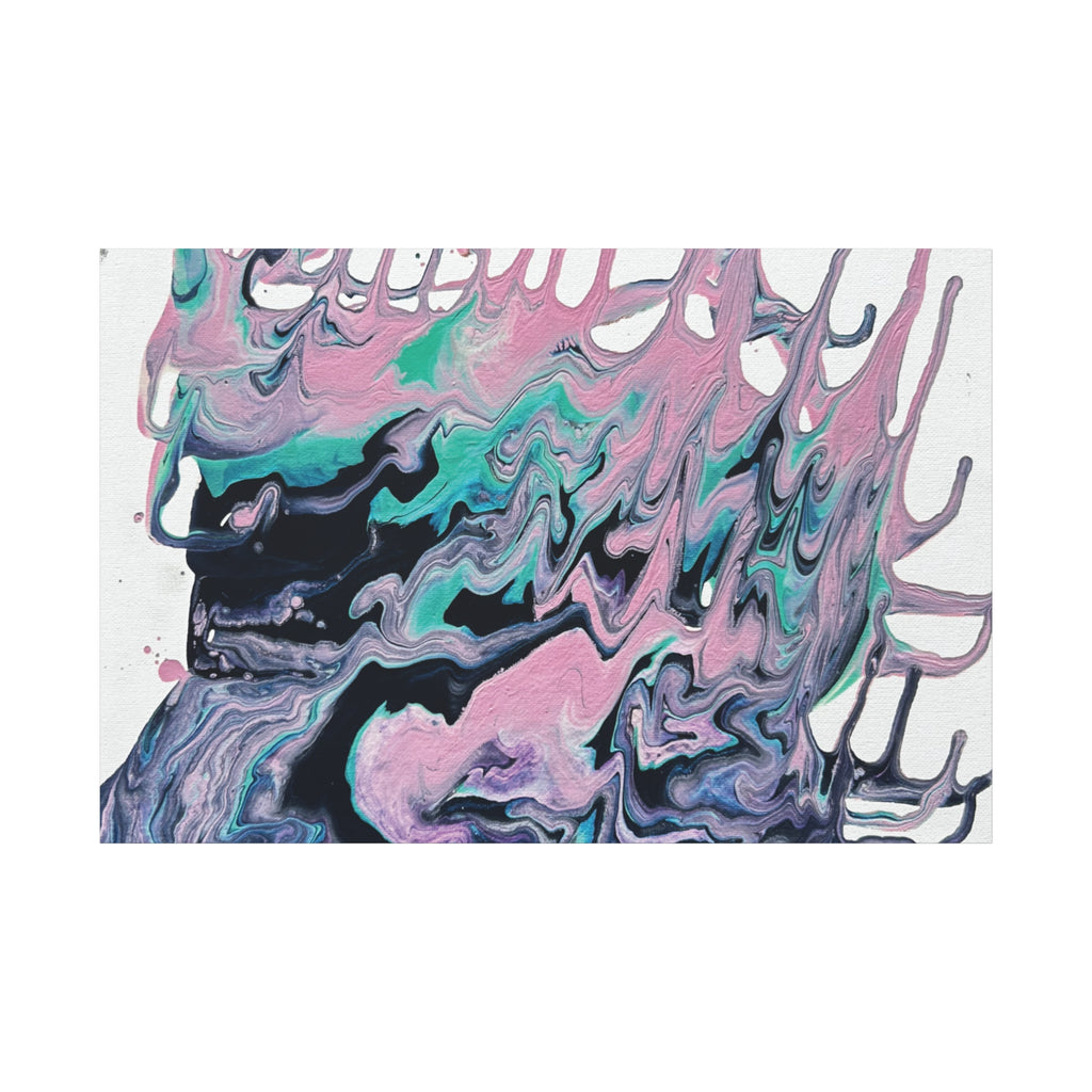 Dripping Abstract Pour Painting Canvas  Pink Teal Fluid Art Stretched Wall Decor
