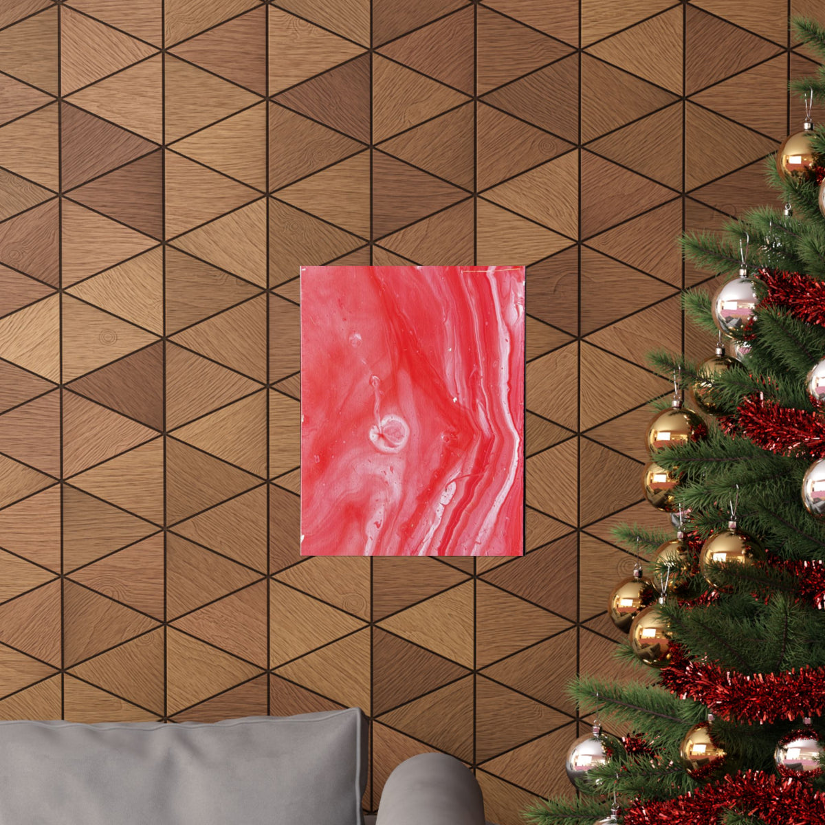 Red Marble Mars Matte Vertical Poster Abstract Red & Cream Wall Art