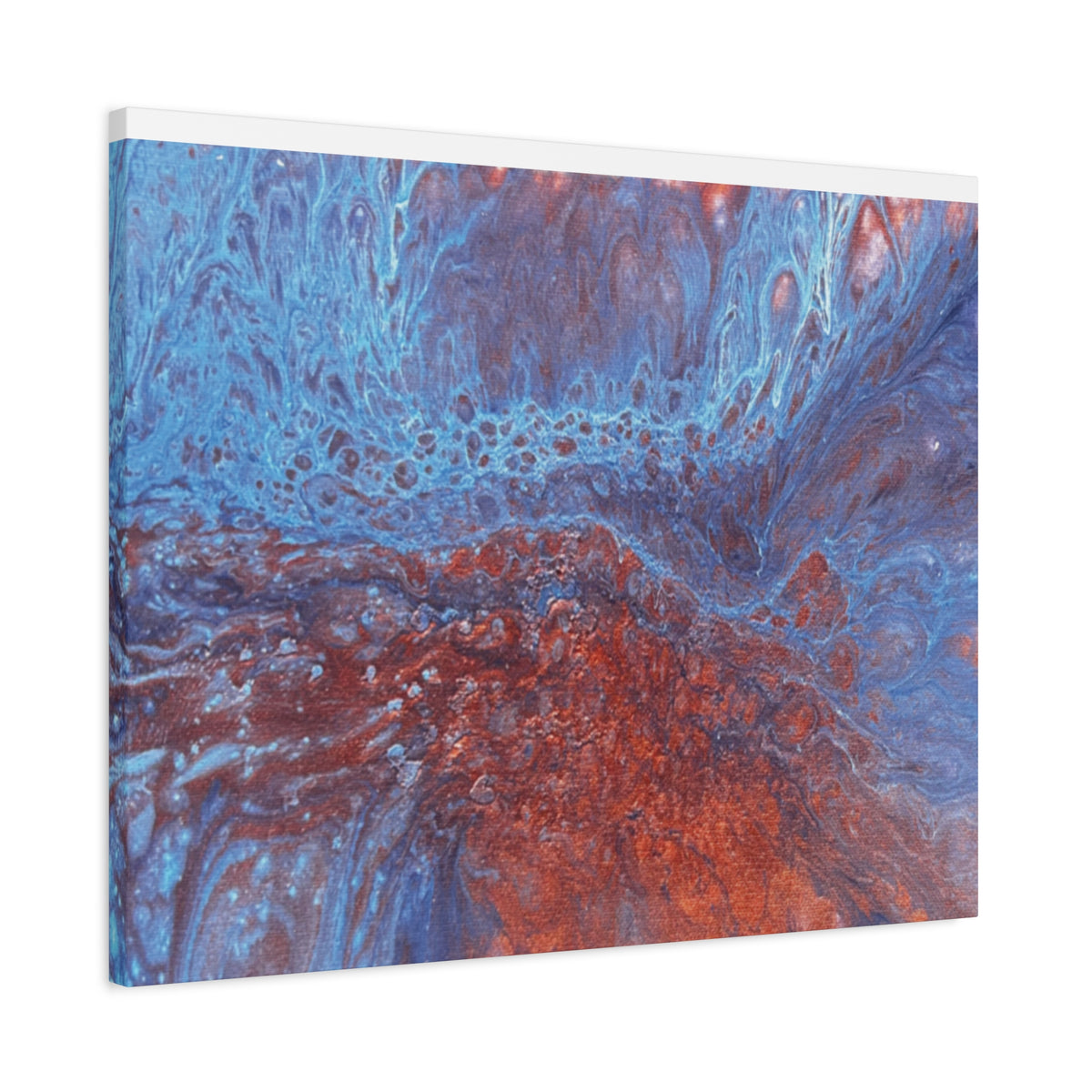 Abstract Blue & Rust Fluid Art Matte Canvas Wave Stretched Wall Art