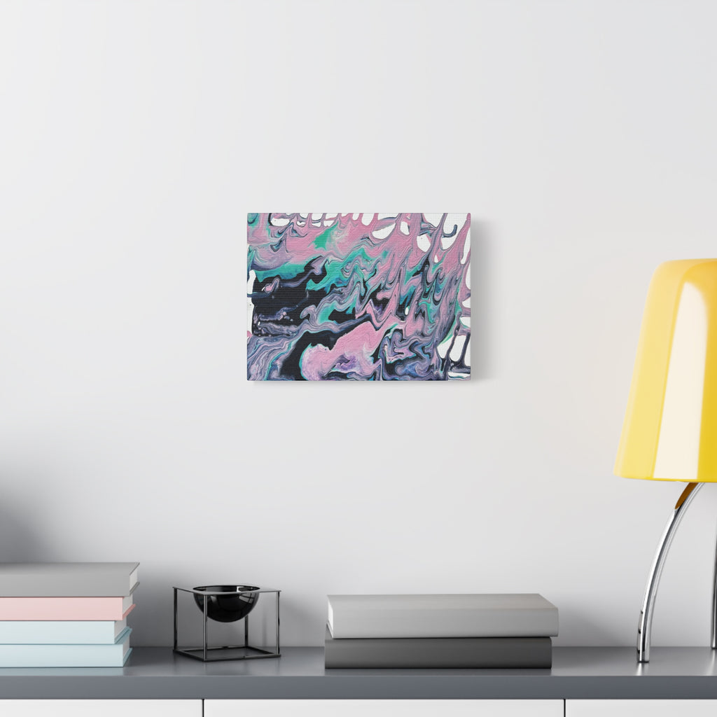 Dripping Abstract Pour Painting Canvas  Pink Teal Fluid Art Stretched Wall Decor