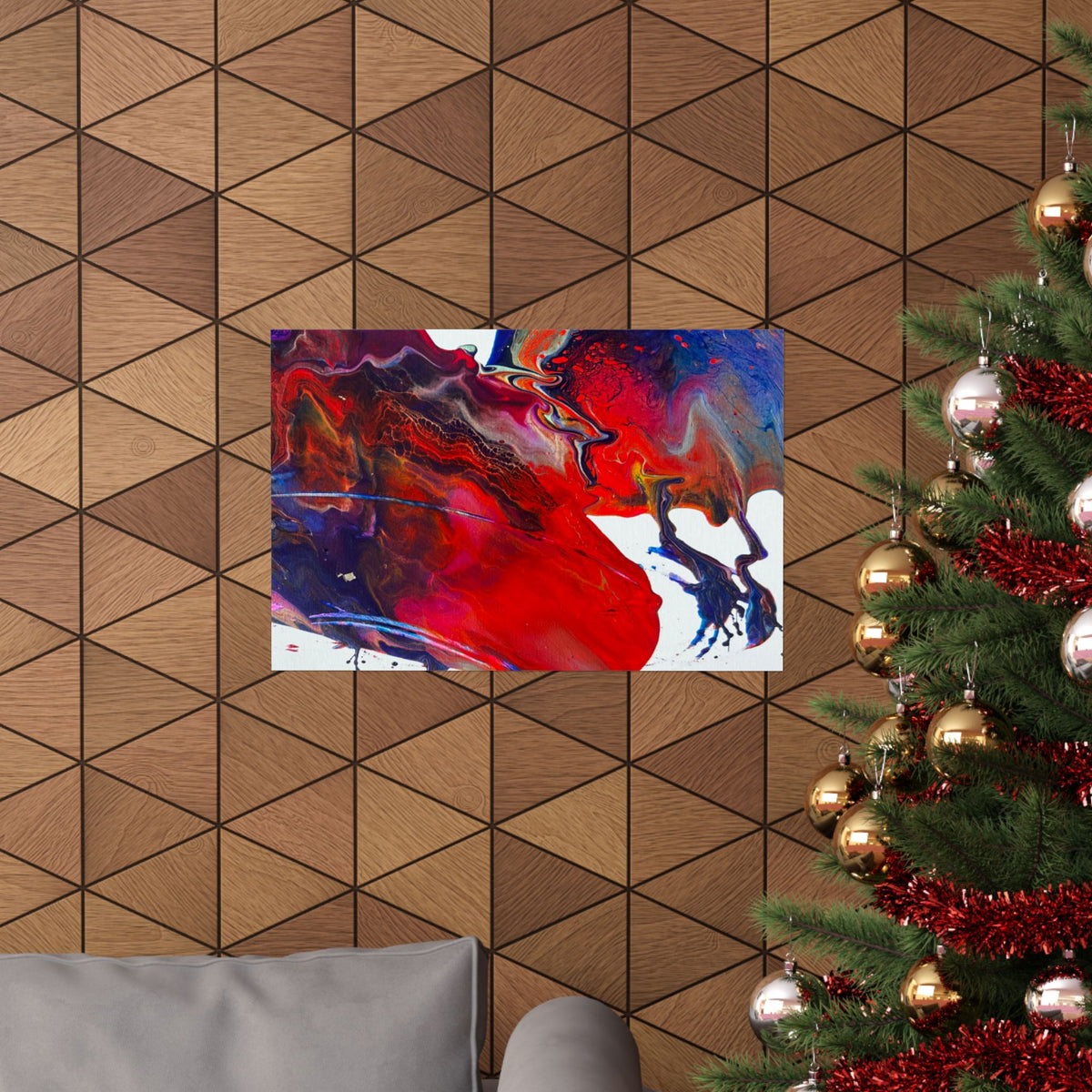 Abstract Red & Blue Matte Poster Universe Horizontal Modern Art Print