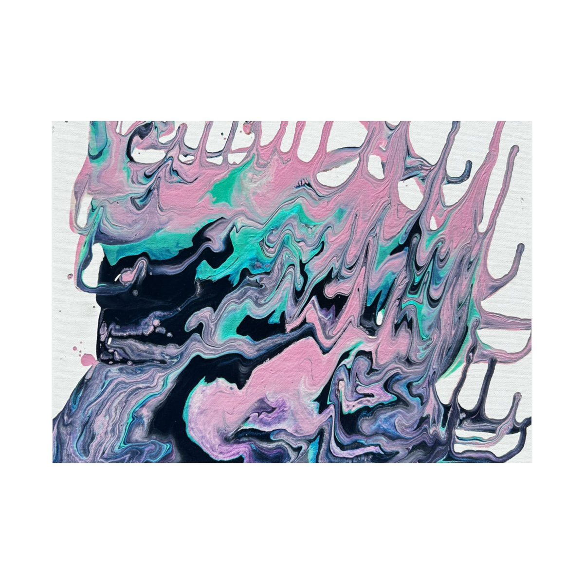 Abstract Fluid Art Poster Dripping Pink & Teal Matte Horizontal Print