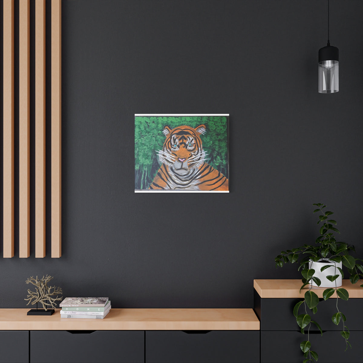 Tiger Portrait Matte Canvas Wall Art Bold Jungle Tiger Painting on Stretched Canvas