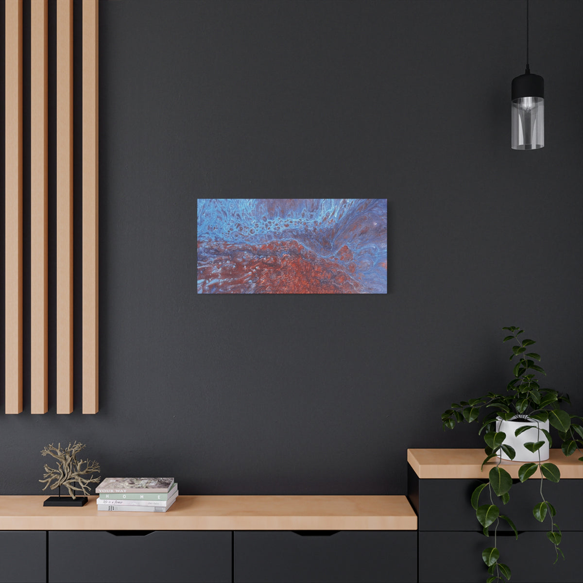 Abstract Blue & Rust Fluid Art Matte Canvas Wave Stretched Wall Art
