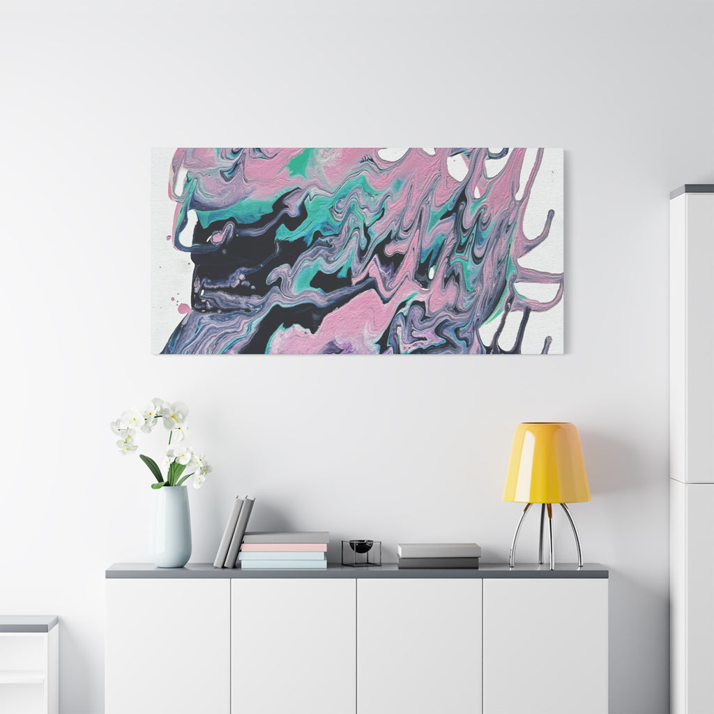Dripping Abstract Pour Painting Canvas  Pink Teal Fluid Art Stretched Wall Decor