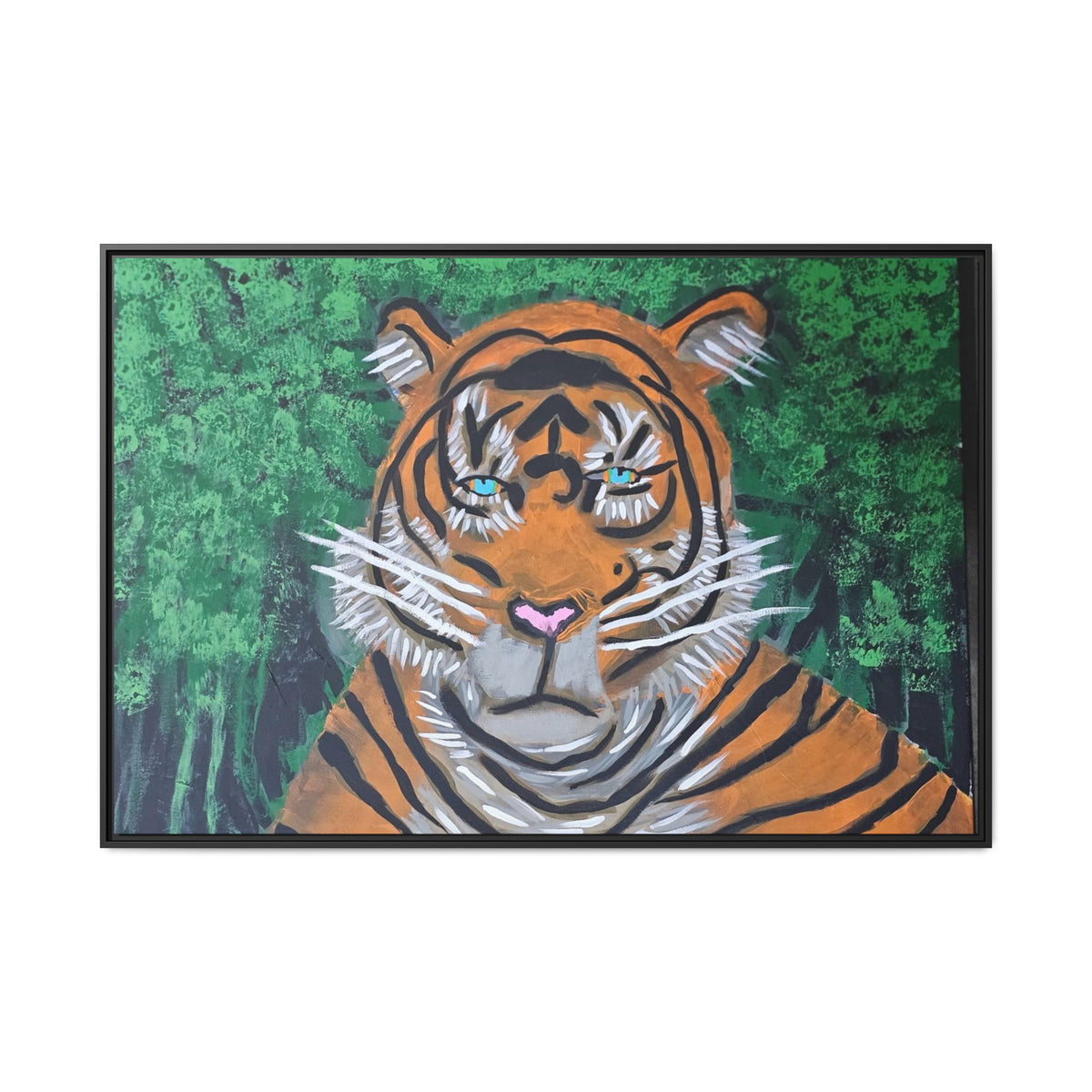 Framed Matte Canvas Tiger Portrait Whimsical Jungle Wall Art