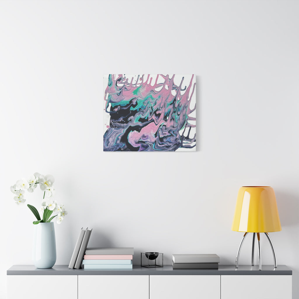 Dripping Abstract Pour Painting Canvas  Pink Teal Fluid Art Stretched Wall Decor