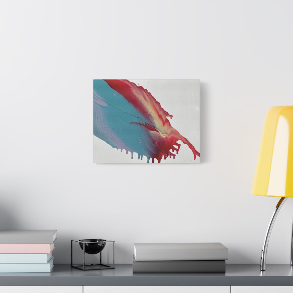 Ceiling Abstract Drip Matte Canvas Print (Blue & Red Fluid Art)