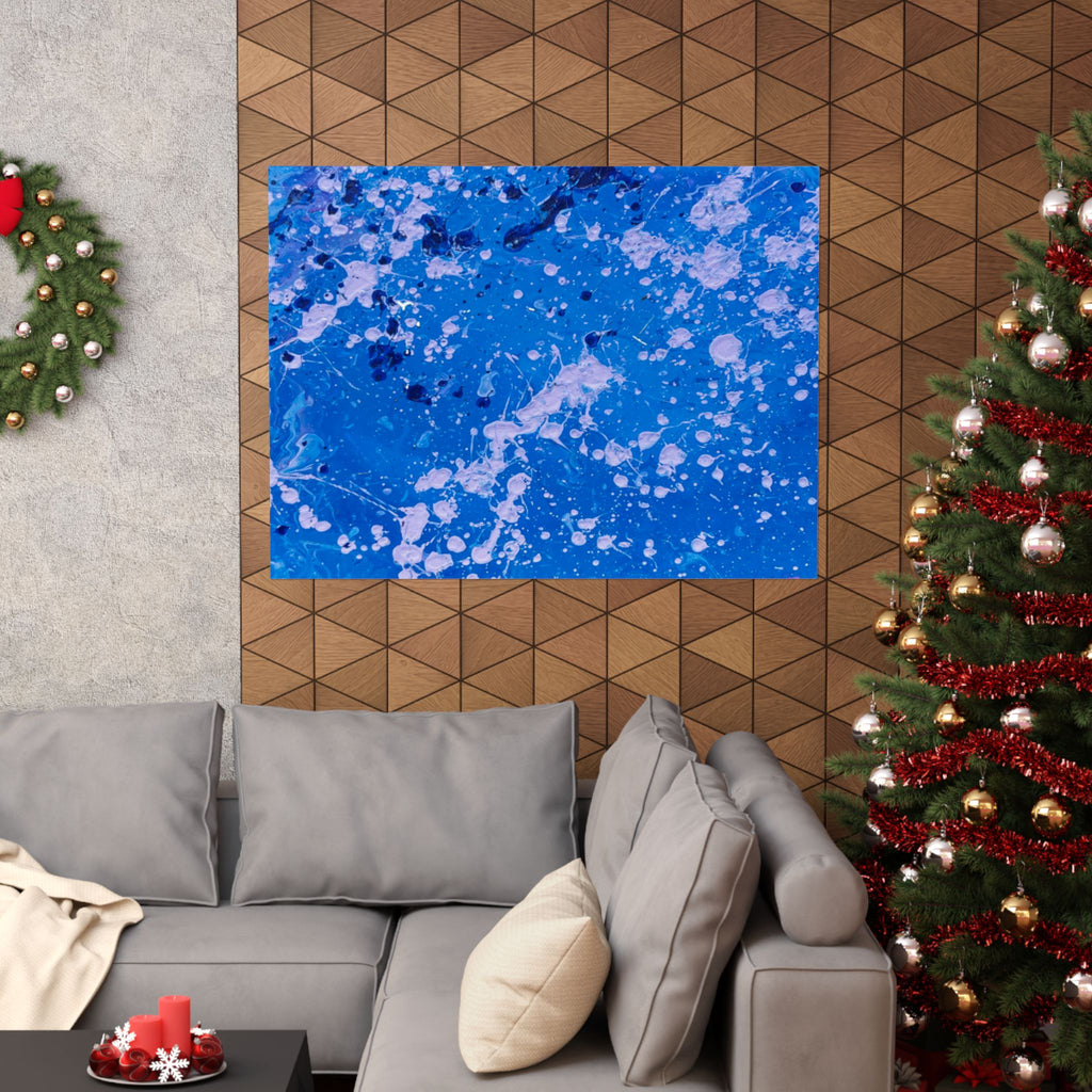 Blue Abstract Splash Matte Poster Horizontal Ocean-Inspired Art Print