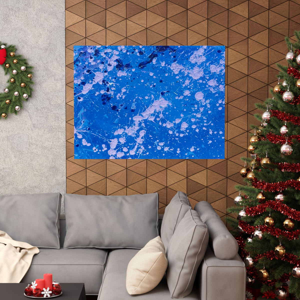 Blue Abstract Splash Matte Poster Horizontal Ocean-Inspired Art Print
