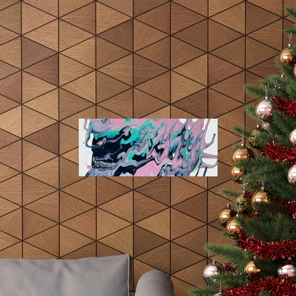 Abstract Fluid Art Poster Dripping Pink & Teal Matte Horizontal Print