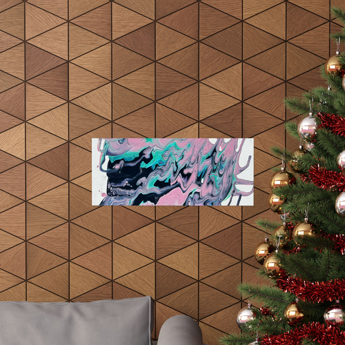 Abstract Fluid Art Poster Dripping Pink & Teal Matte Horizontal Print