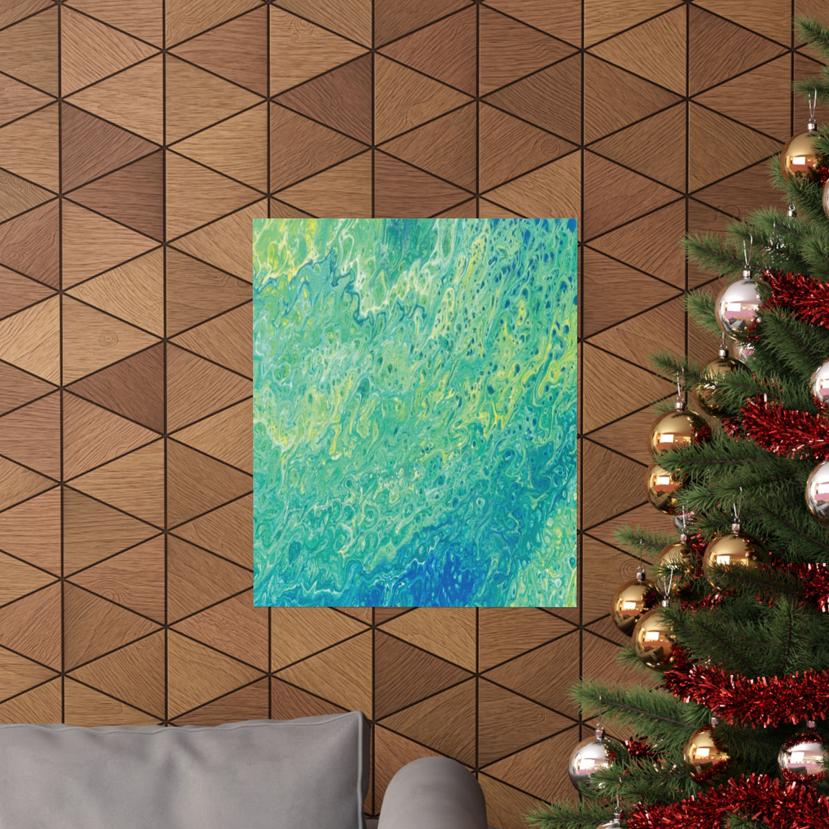 Abstract Ocean Blue Matte Poster Moss Turquoise Green Fluid Art