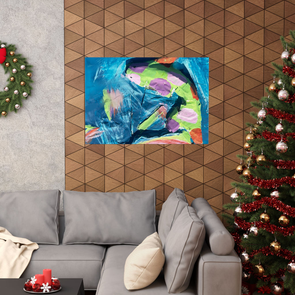 The Fish Abstract Color Splash Matte Horizontal Poster Vibrant Blue & Neon Accent Wall Art