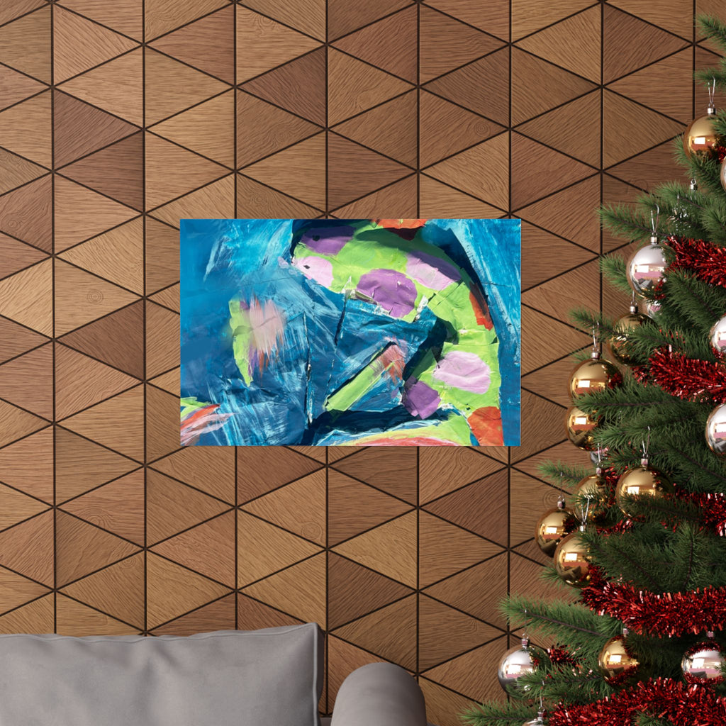 The Fish Abstract Color Splash Matte Horizontal Poster Vibrant Blue & Neon Accent Wall Art