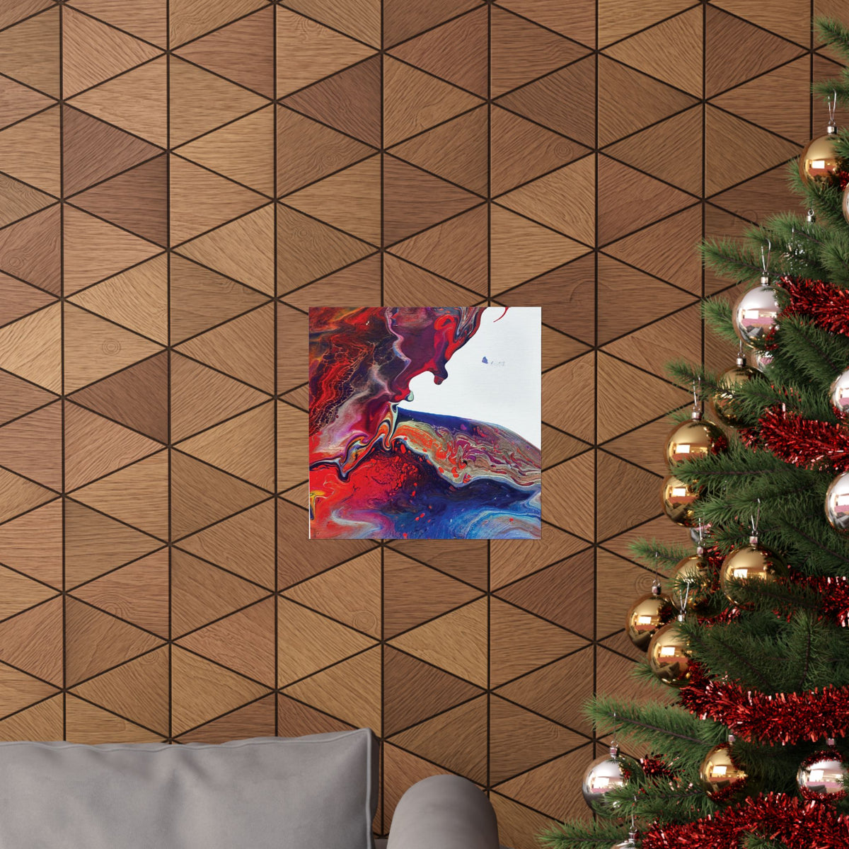 Abstract Fluid Art Matte Poster Universe Vertical Red & Blue Wall Art