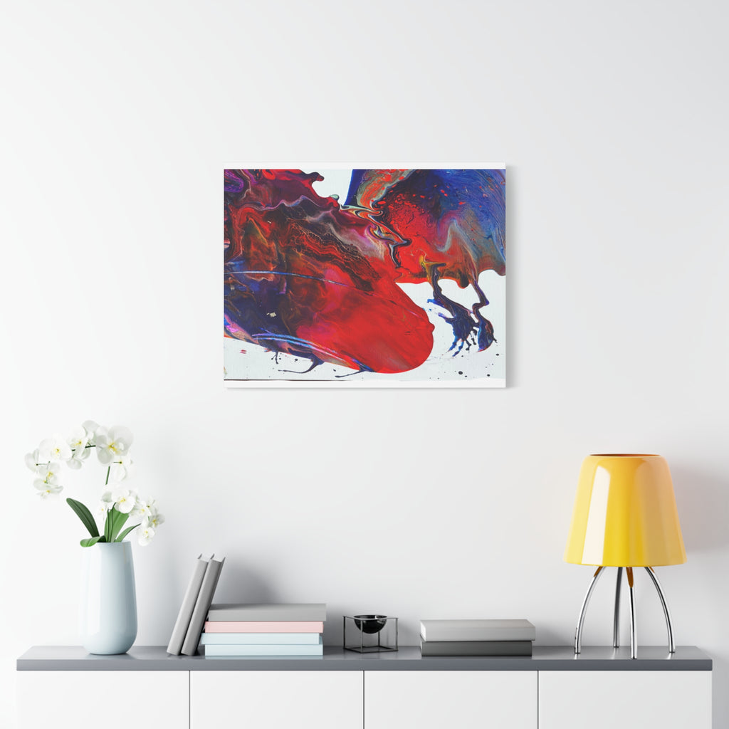 Abstract Red & Blue Fluid Art Canvas Print — Matte Stretched Wall Art