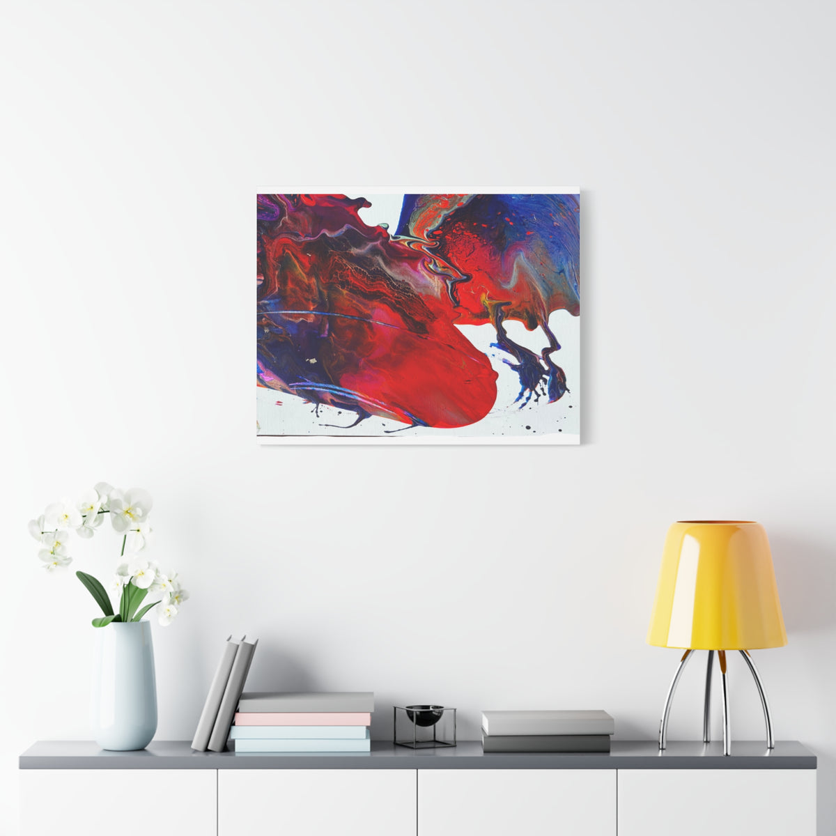 Abstract Red & Blue Fluid Art Canvas Print — Matte Stretched Wall Art