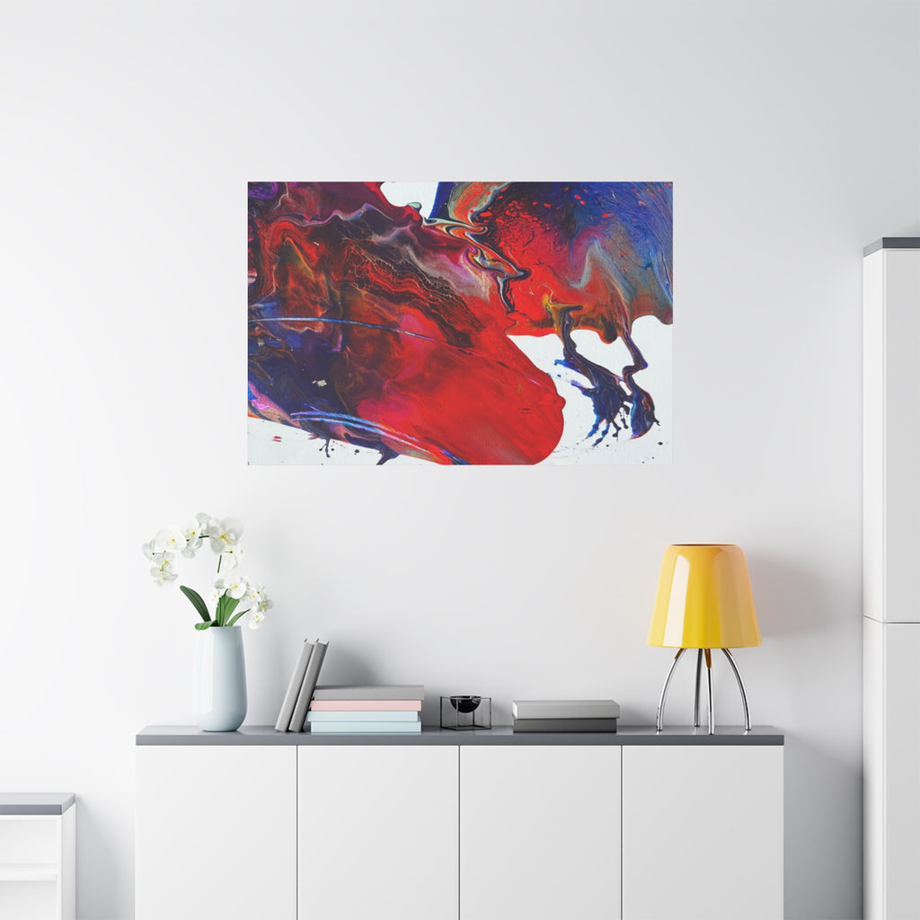 Abstract Red & Blue Fluid Art Canvas Print — Matte Stretched Wall Art