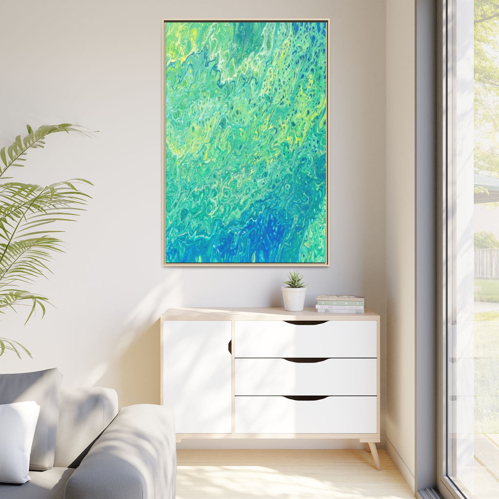 Moss Abstract Ocean Teal Matte Canvas Print (Framed Wall Art)