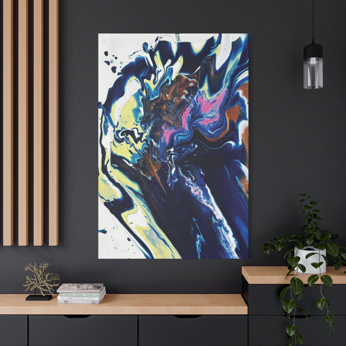 Abstract Fluid Art Matte Canvas Print Change Blue & Neon Swirl (Stretched 1.25")