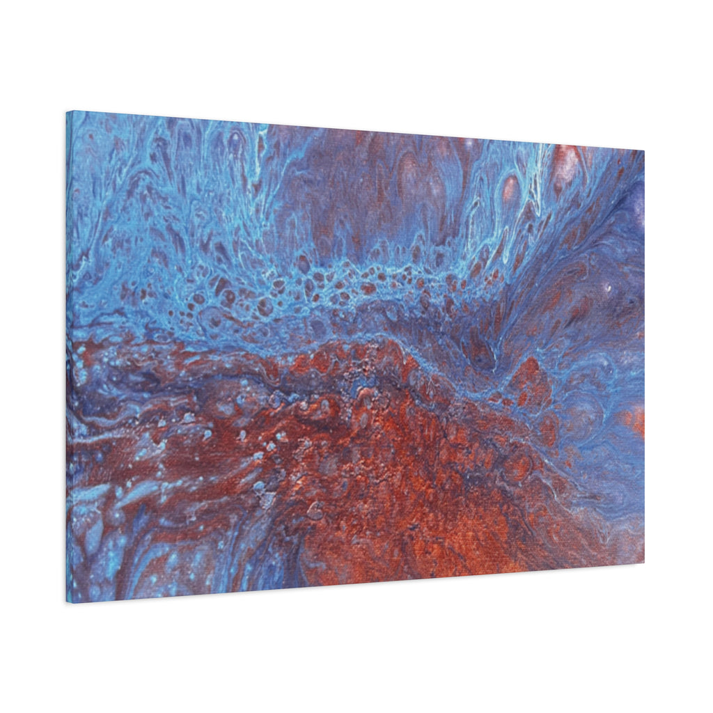 Abstract Blue & Rust Fluid Art Matte Canvas Wave Stretched Wall Art