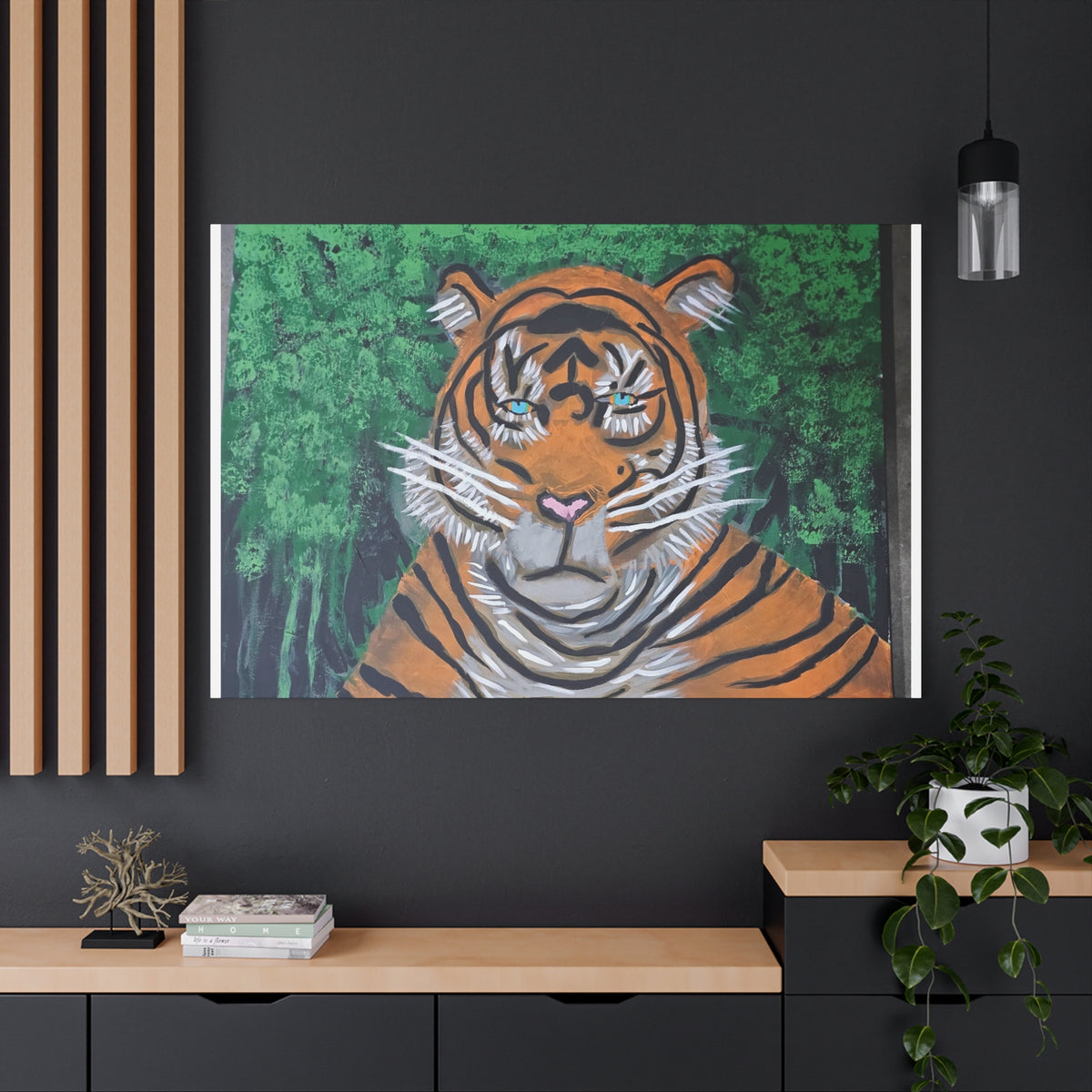 Tiger Portrait Matte Canvas Wall Art Bold Jungle Tiger Painting on Stretched Canvas