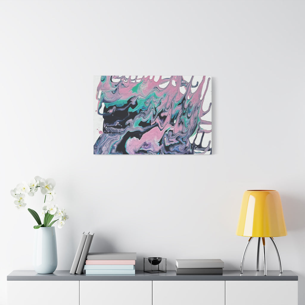 Dripping Abstract Pour Painting Canvas  Pink Teal Fluid Art Stretched Wall Decor
