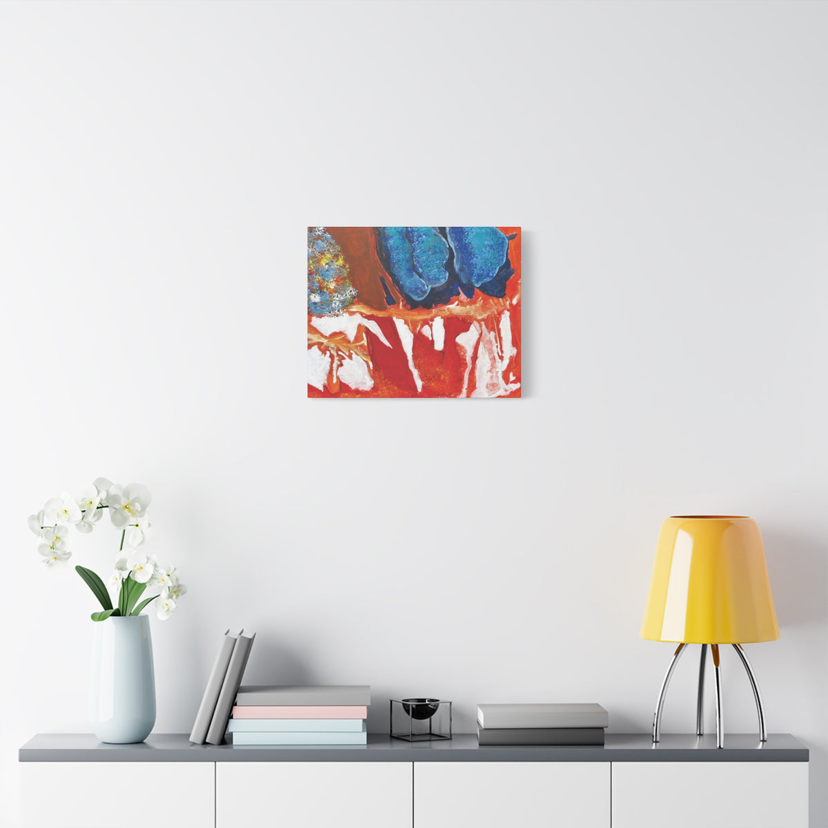 Abstract Red & Blue Matte Stretched Canvas Modern Expressionist Wall Art