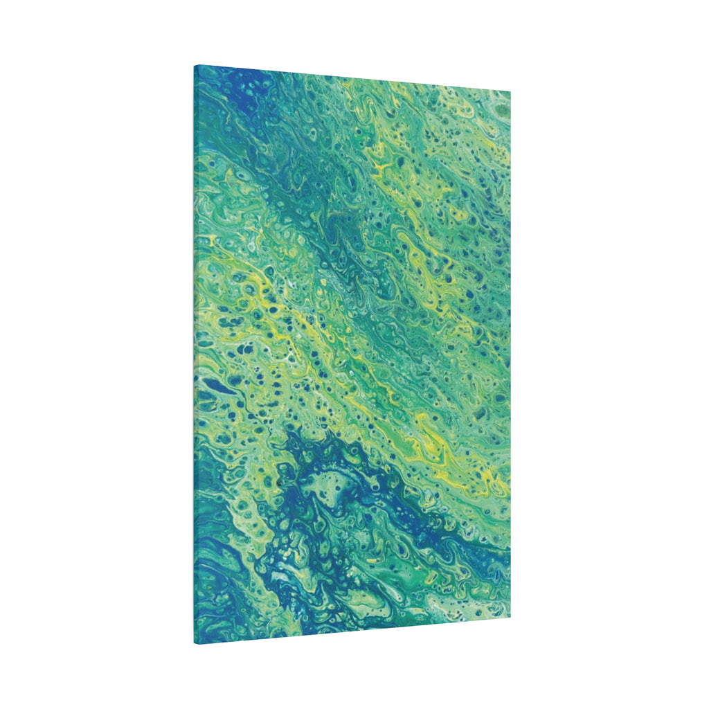 Moss Abstract Aqua Pour Canvas Print Teal & Lime Fluid Art Stretched Wall Art