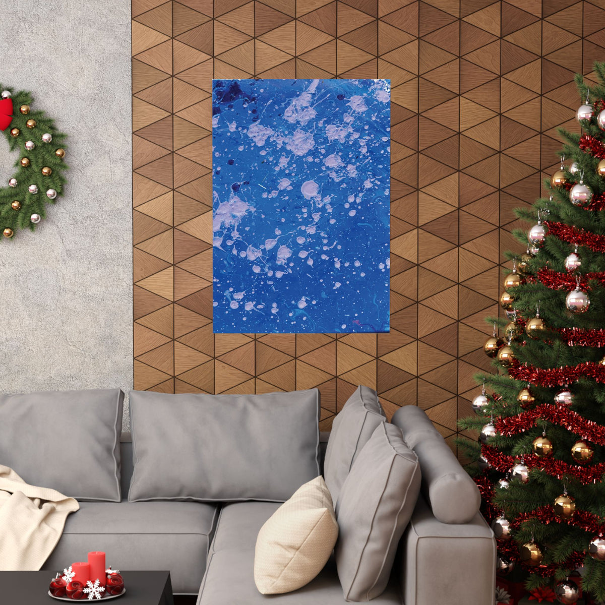 Abstract Blue Paint Splatter Matte Poster Dots Vertical Modern Wall Art