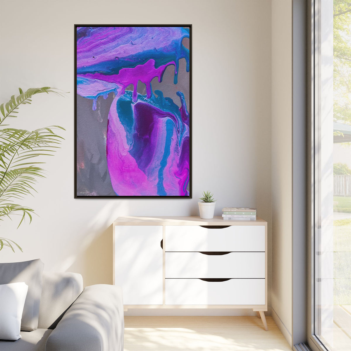 Wave Abstract Purple Fluid Art Matte Canvas Framed