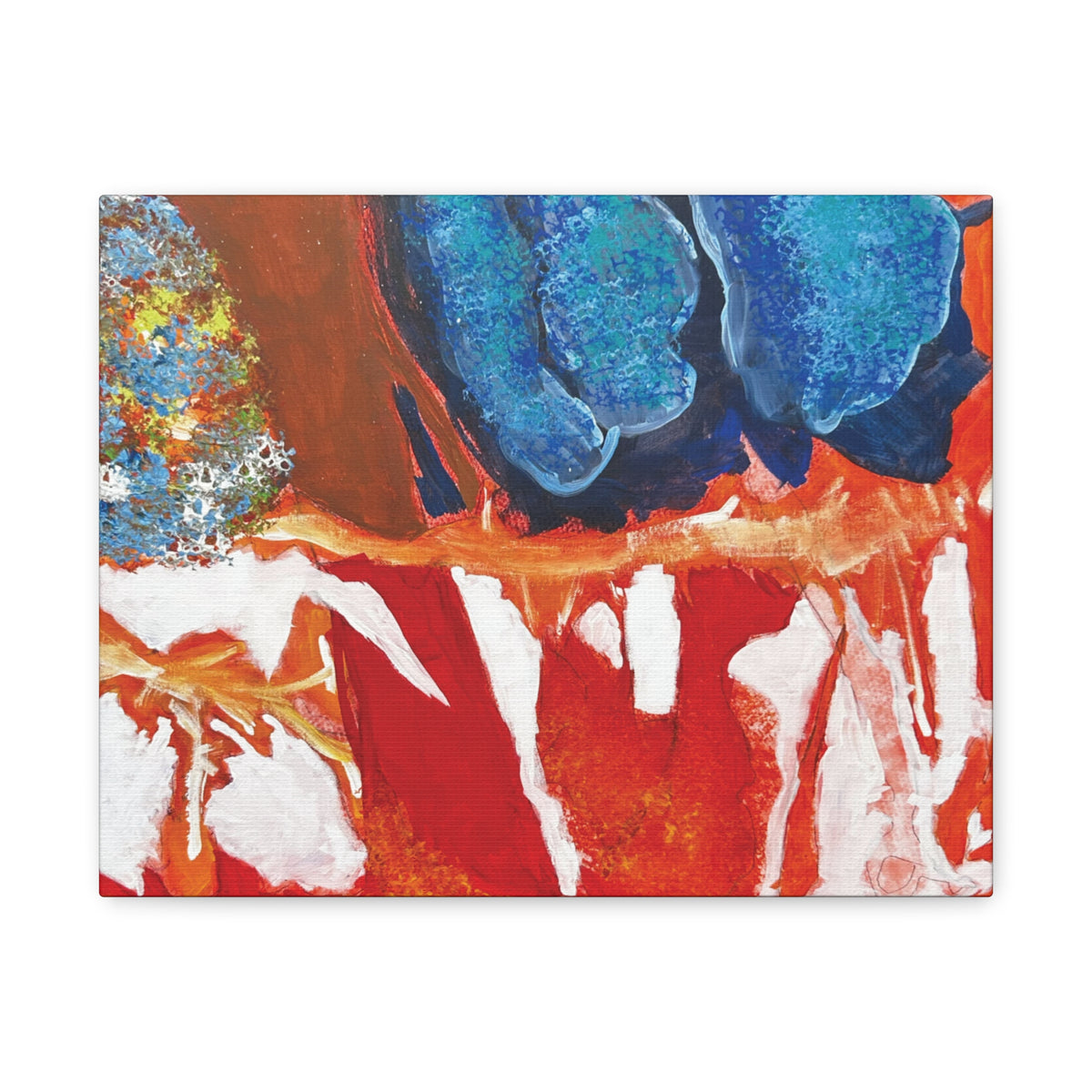 Abstract Red & Blue Matte Stretched Canvas Modern Expressionist Wall Art