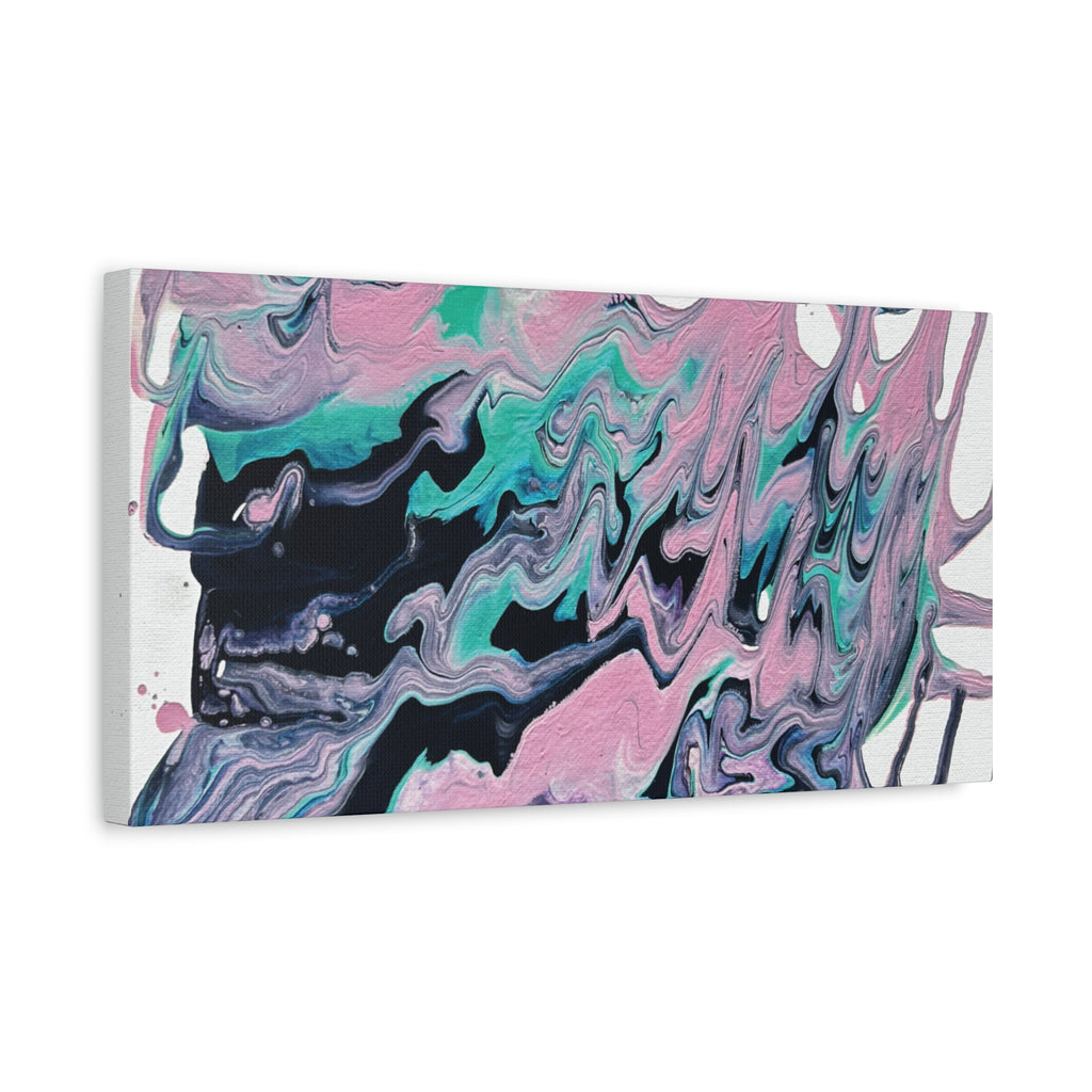 Dripping Abstract Pour Painting Canvas  Pink Teal Fluid Art Stretched Wall Decor