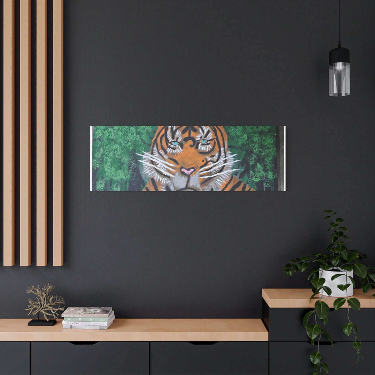Tiger Portrait Matte Canvas Wall Art Bold Jungle Tiger Painting on Stretched Canvas