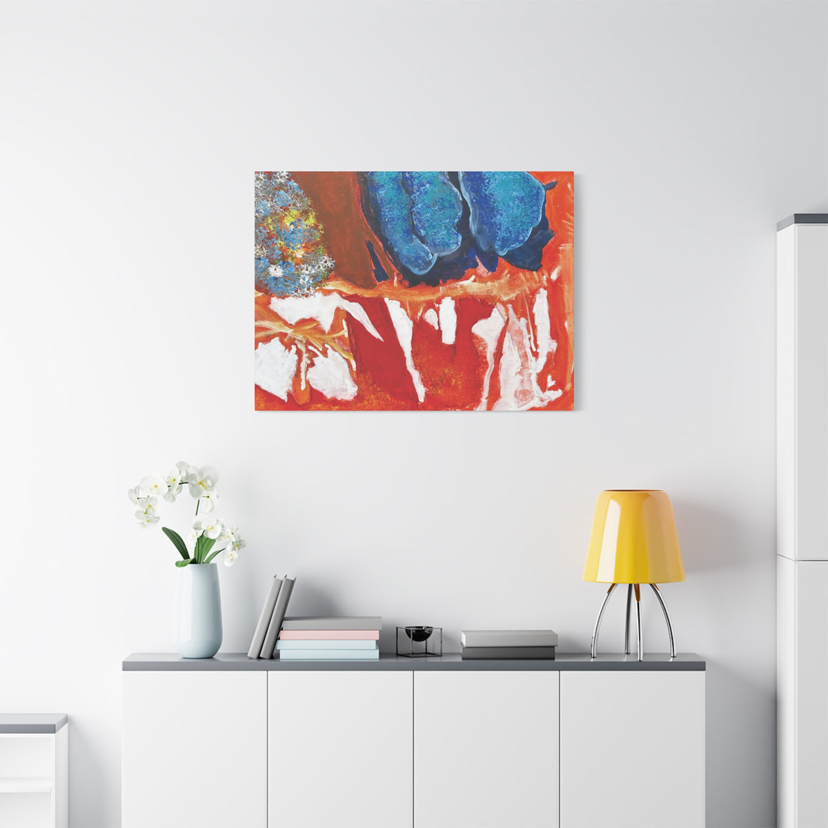 Abstract Red & Blue Matte Stretched Canvas Modern Expressionist Wall Art