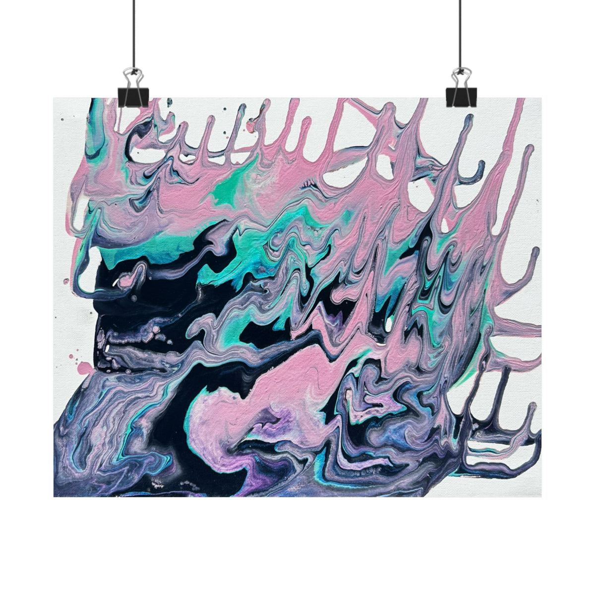 Abstract Fluid Art Poster Dripping Pink & Teal Matte Horizontal Print