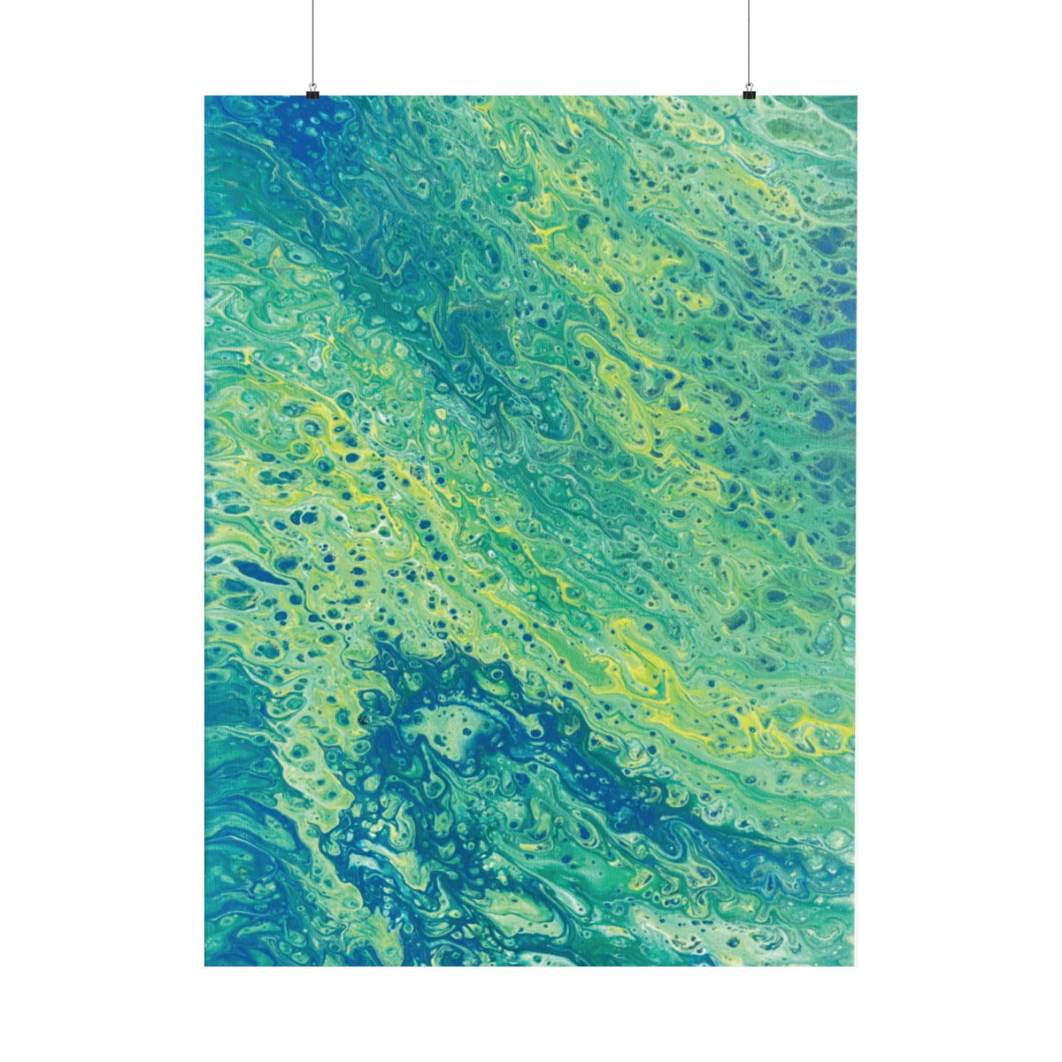 Moss Abstract Ocean Flow Matte Poster (Blue-Green Vertical Fluid Art)