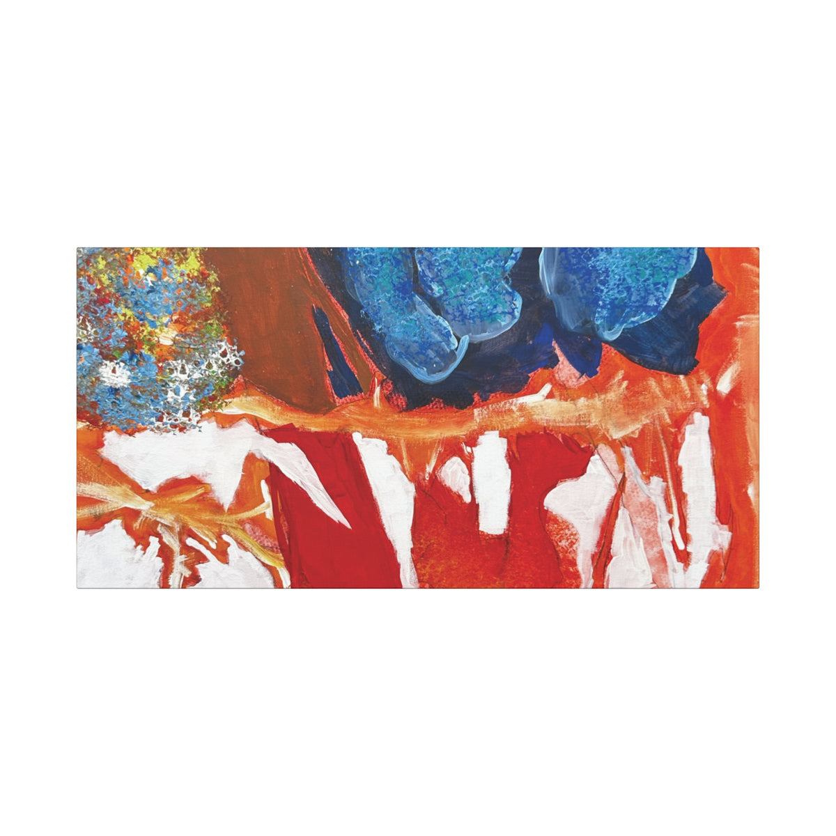 Abstract Red & Blue Matte Stretched Canvas Modern Expressionist Wall Art